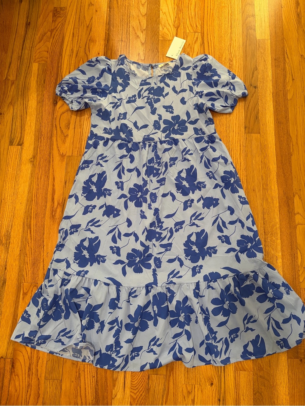 Shop Stevie Light Blue Dress with Royal Blue Floral Print
